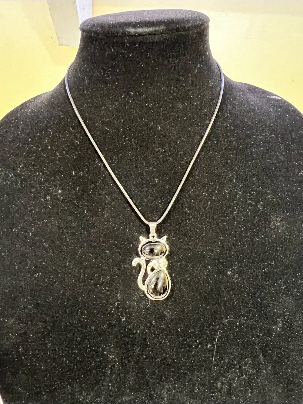 Cat Pendant Necklace with Black Stones - Stylish Pet Inspired Jewelry